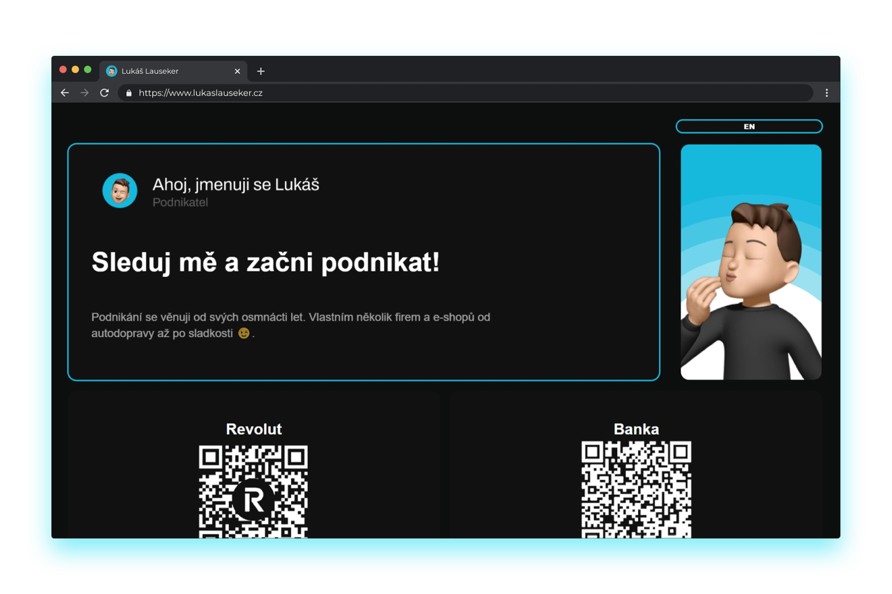 Webové stránky vizitky Lukáše